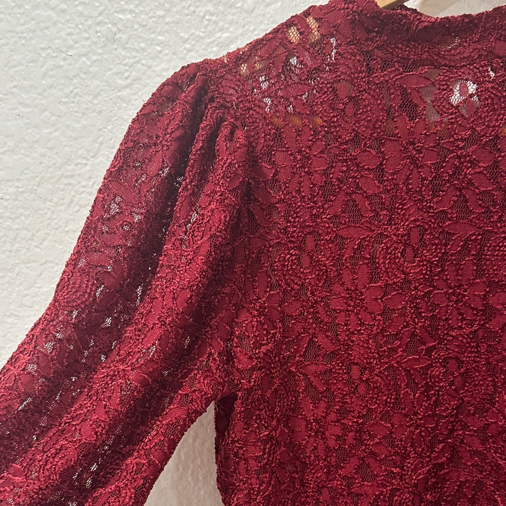 Free People Sweet Talker Floral Lace High Neck Puff Sleeve Blouse, Size S - Picture 9 of 16